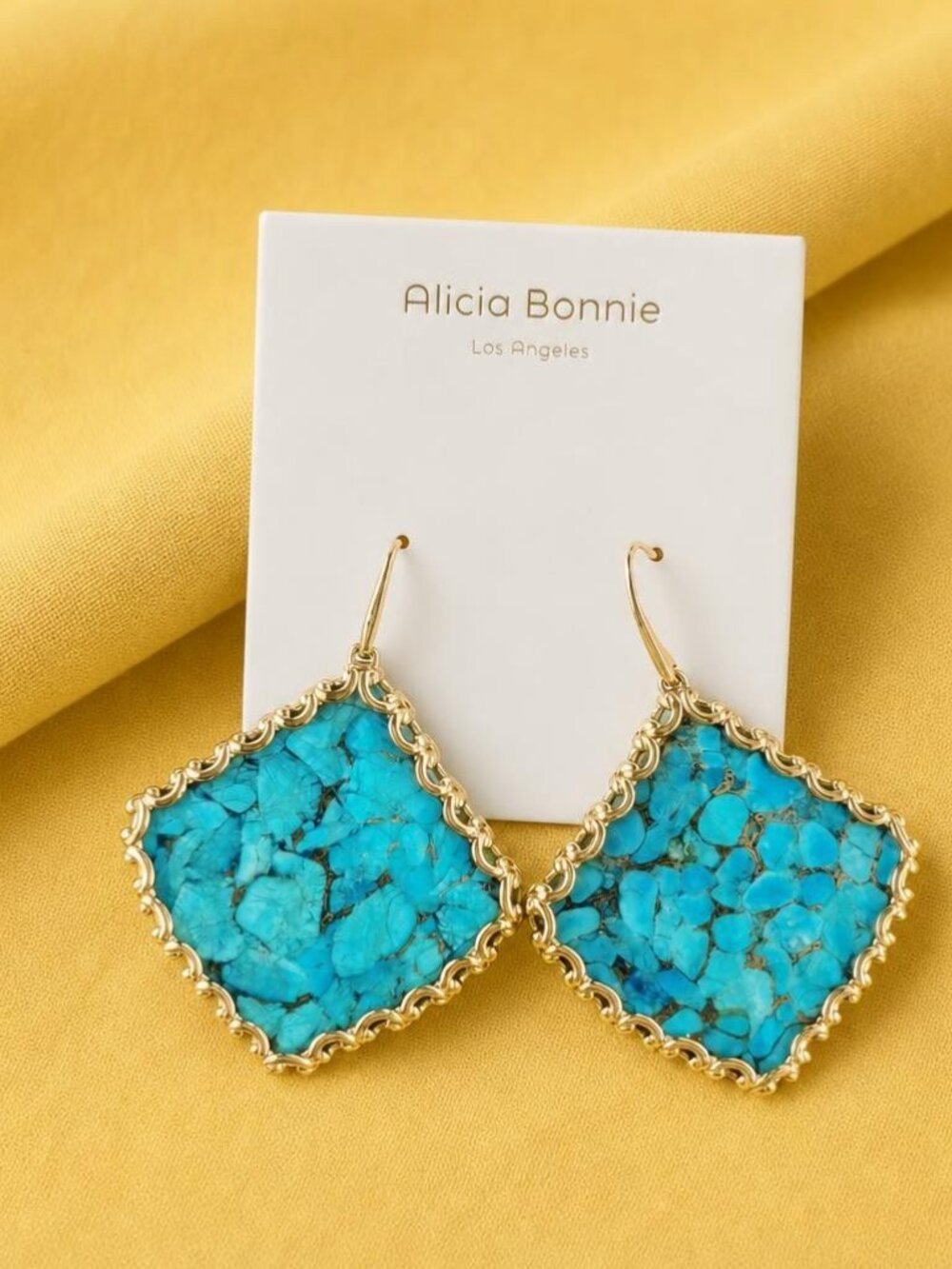 Alicia Bonnie Harper Gold Bronze Veined Turquoise Drop Earrings - Picture 2 of 2